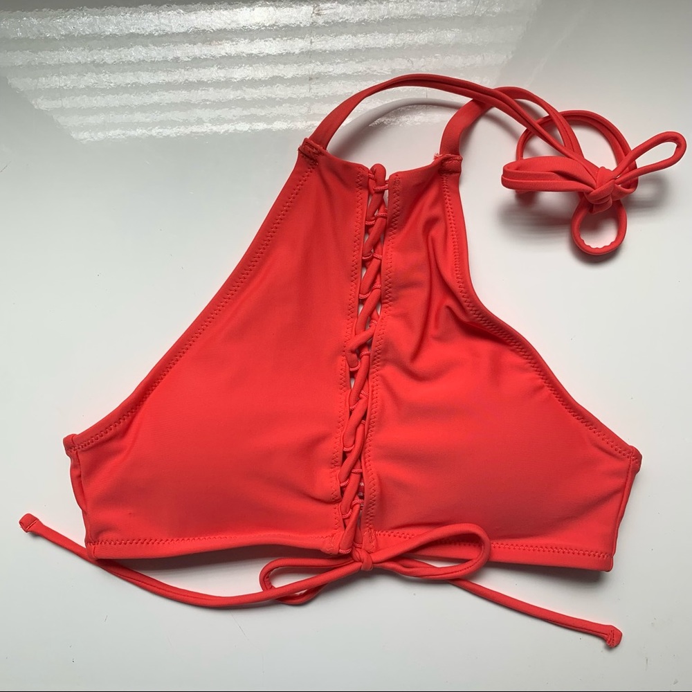 Aerie tangerine orange halter bikini top